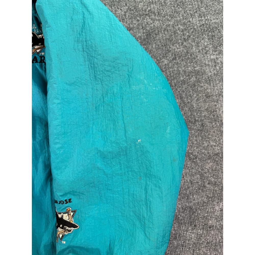Vintage San Jose Sharks Jacket Mens Medium Teal Competitor 90s NHL Puffer Hooded - Picture 4 of 14